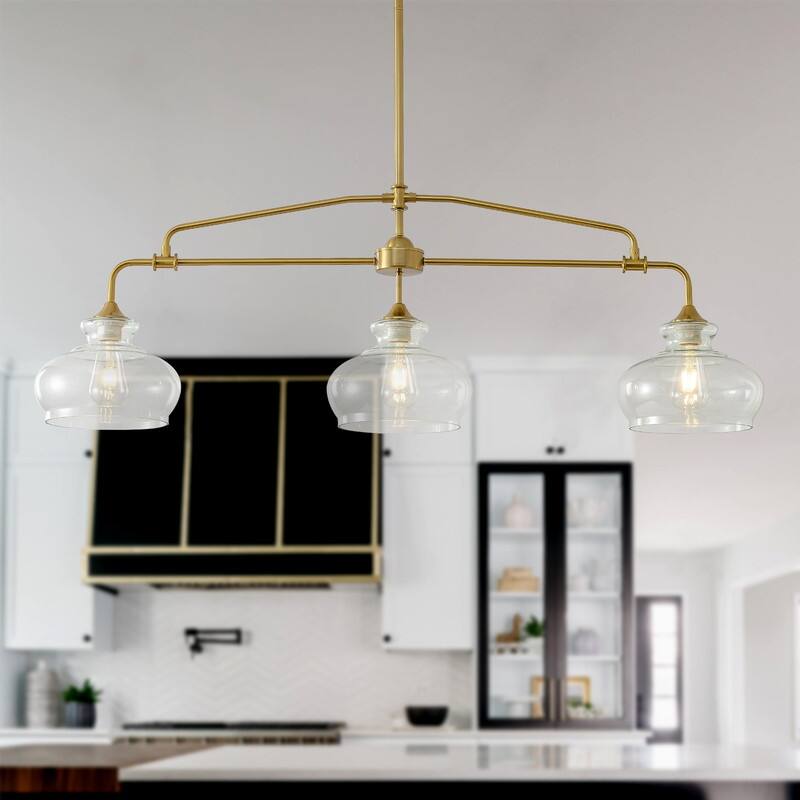 Modern Linear Chandelier Gold Chandeliers Kitchen Island Lighting with Clear Glass Shade - 3 / 4 / 5 Lights - 3 lights - 46.85 in