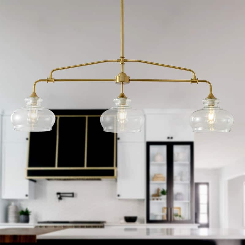 Modern Linear Chandelier Gold Chandeliers Kitchen Island Lighting with Clear Glass Shade - 3 / 4 / 5 Lights