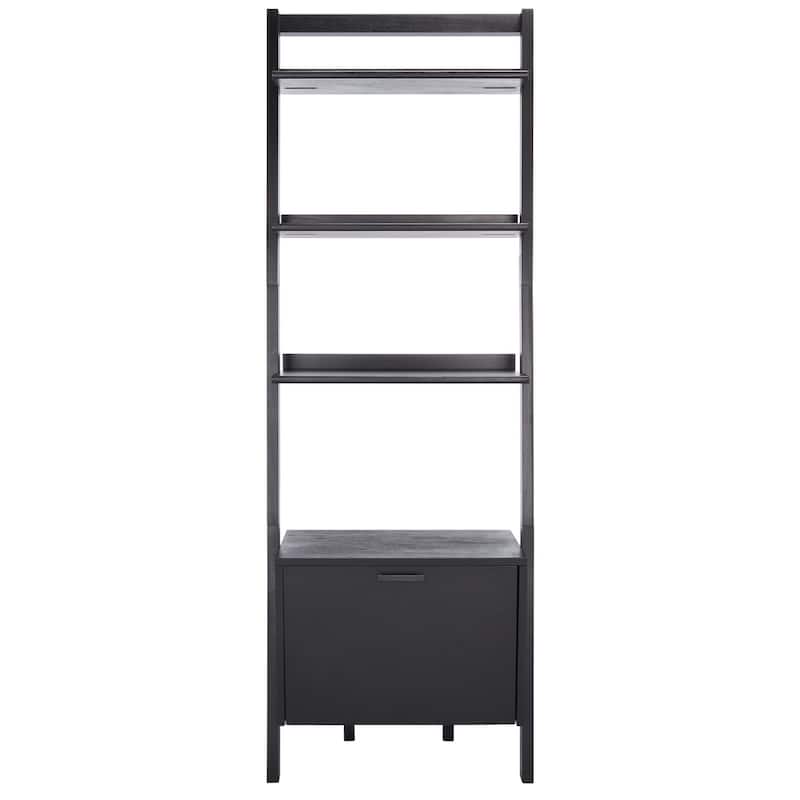 SAFAVIEH Ilianka Natural/Charcoal 3-Shelf 1 Door Etagere - 25" W x 15.4" L x 72" H - 25Wx15Dx72H