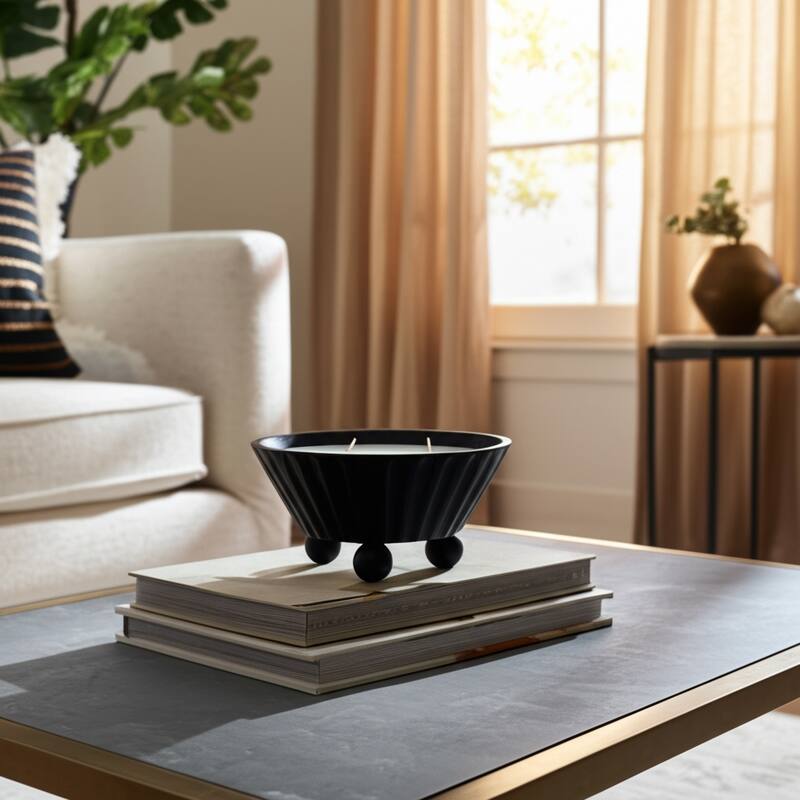 Mango Wood Candle Bowl Triple Wick Decorative Carved Modern Accent - 9" x 9" x 4.5"