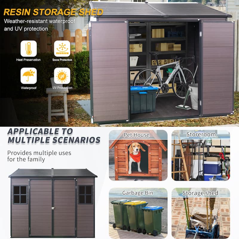 8x6ft Waterproof Resin Storage Shed with Floor