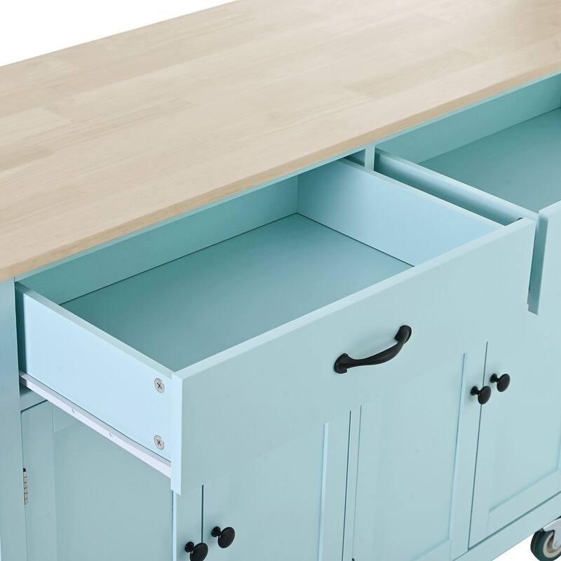 Kitchen Island Cart with Solid Wood Top, Locking Wheels, Spice & Towel Rack