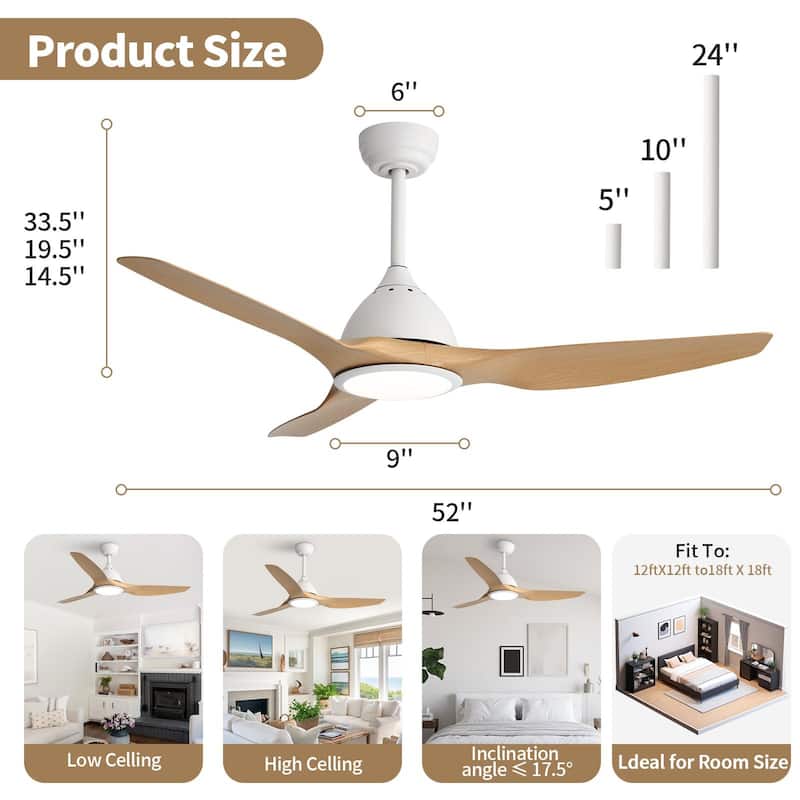 Sofucor 52" Farmhouse Indoor&Outdoor Ceiling Fan with Remote,Adjustable LED - 52Inch