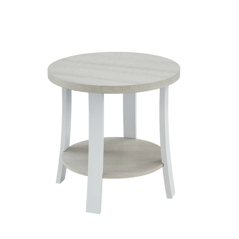 Contemporary Round Wood Shelf End Table for Bedroom or Living Room
