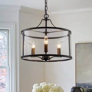 3-Light Drum Glass Chandelier for Dining Room, Kitchen Island