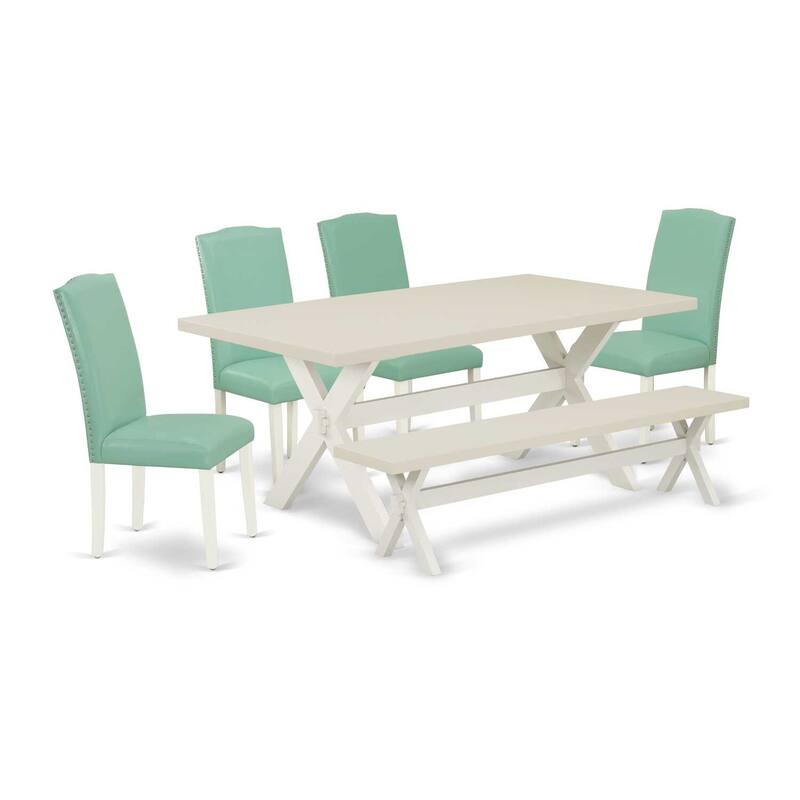 Modern 6-Piece Dining Set - Parson Chairs, Bench, Rectangular Table