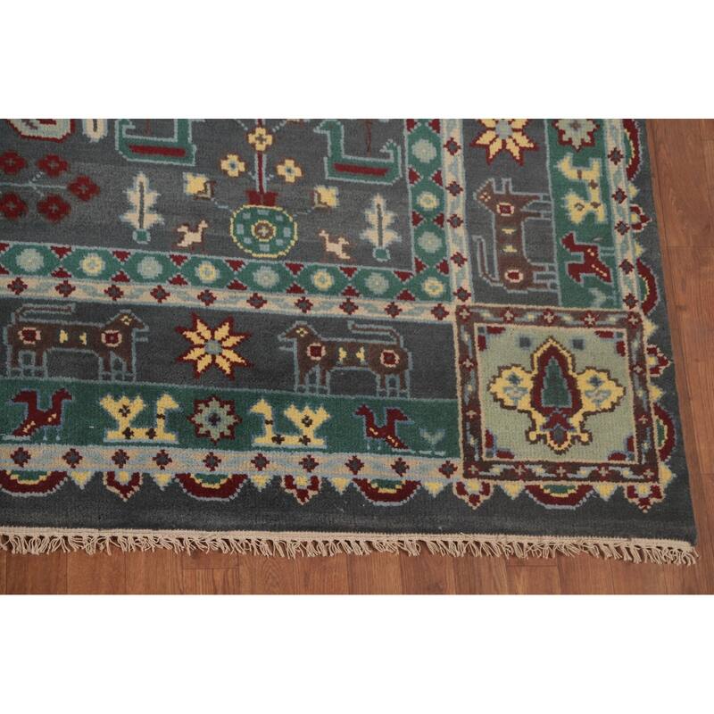 Geometric Grey Kazak Area Rug Handmade Wool Carpet - 8'9"x 11'7"