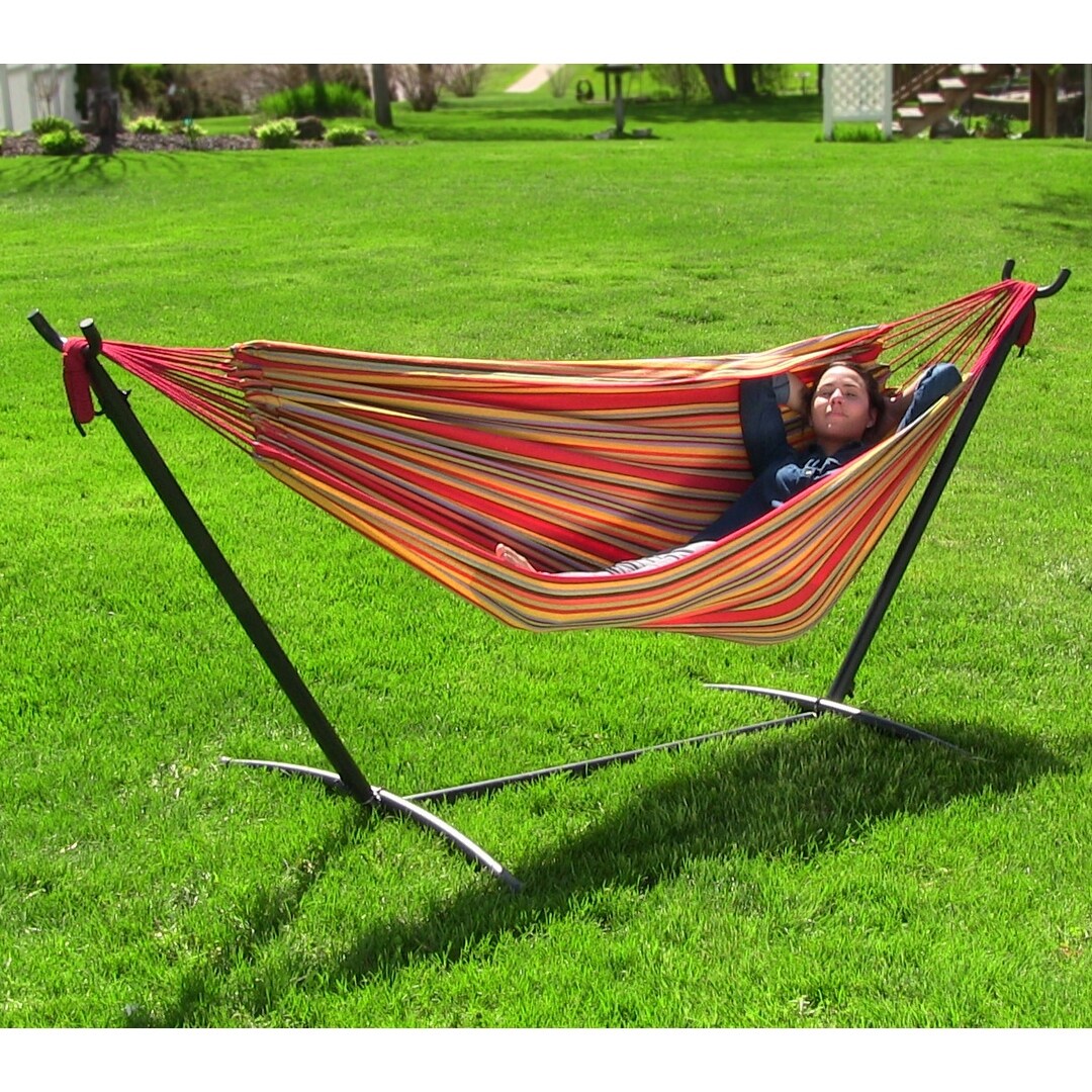 Beach Oasis Sunnydaze Brazilian 2-Person Hammock with Portable Stand & Case 