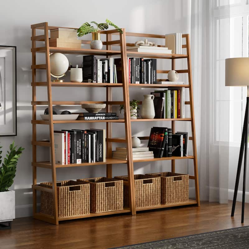 WYNDENHALL Normandy 30 inch Solid Wood 5 Shelf Ladder Bookcase (Set of 2) - Light Golden Brown