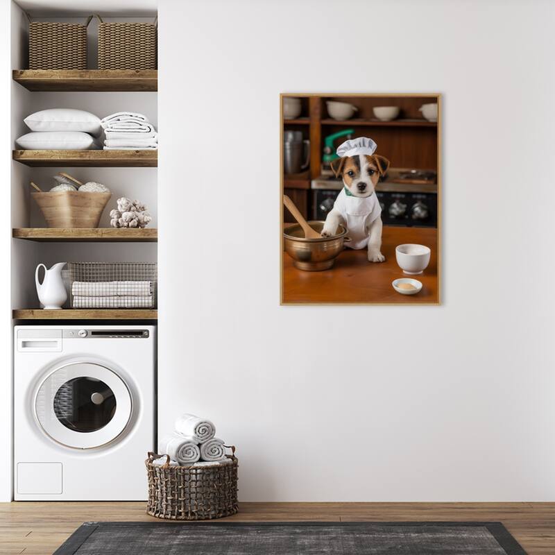 Jack Russell Puppy Chef by Andreas Magnusson Framed Canvas Wall Art