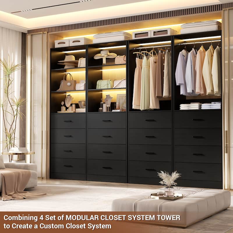 Freestanding Closet Organizer with 4 Drawers and 4 Shelves, Wooden Closet System for Walk-in Closet