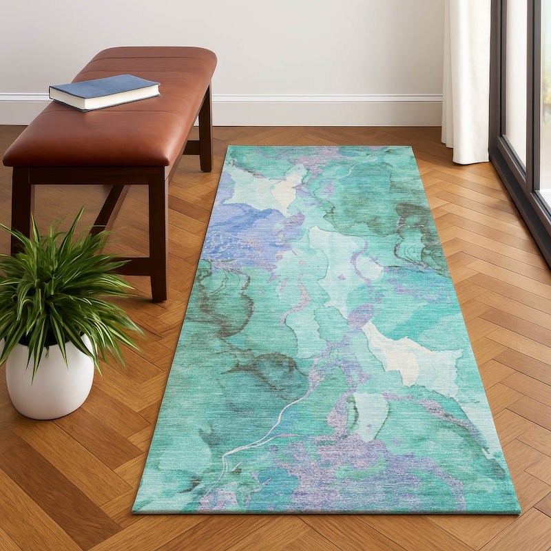 Premium Washable Super Soft Modern Contemporary Mayfield Rug - Teal - 2'3" x 7'6"