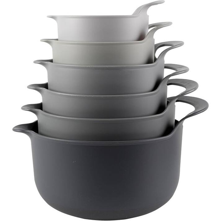 COOK WITH COLOR Nesting Plastic Mixing Bowl Set with Pour Spouts and Handles Grey, 4 Piece Non-Slip