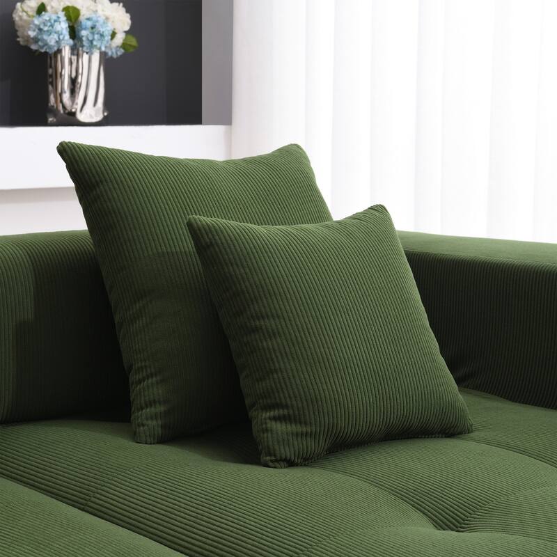 L-shaped corduroy upholstered sectional sofa with ottoman