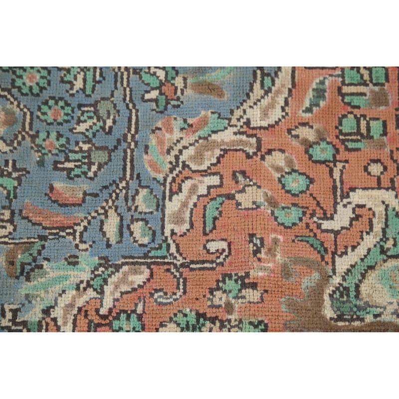 Blue Floral Tabriz Persian Vintage Area Rug Handmade Wool Carpet - 6'7"x 9'11"