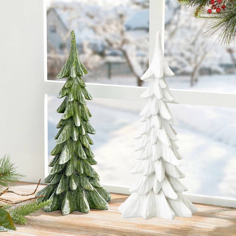 Glitzhome 14.75"H Resin Christmas Table Tree Holiday Decor