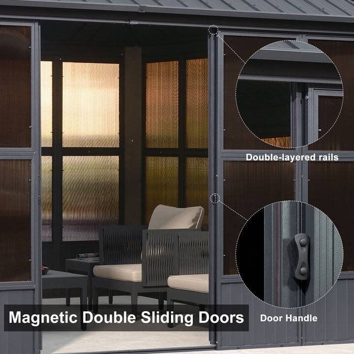 PURPLE LEAF Double Top Outdoor Sunroom All-Weather Screen House Patio Hardtop Gazebo