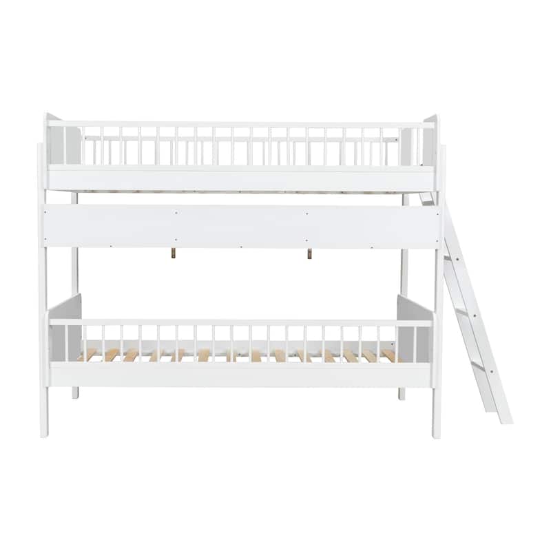 Twin Over Twin Wood Bunk Bed with 3 Storage Shelves, Reversible Ladder