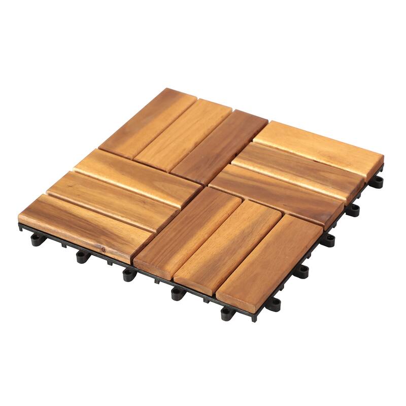 10 Pcs Acacia 12"x 12" Waterproof Flooring Tiles 12 Slat for Indoor & Outdoor