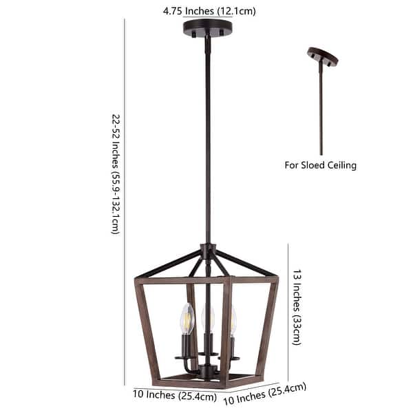 dimension image slide 4 of 7, Oria Iron Farmhouse Industrial Lantern LED Pendant, Oil Rubbed Bronze/Faux Wood by JONATHAN Y