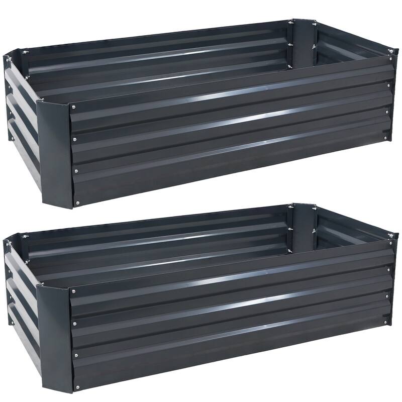 Sunnydaze Galvanized Steel Raised Garden Bed - 4' x 2' Rectangle - Set of 2 - Dark Gray