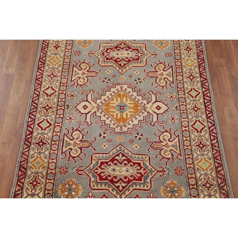 Kazak Accent Rug Handmade Traditional Grey Wool Carpet - 4'1" x 6'0"