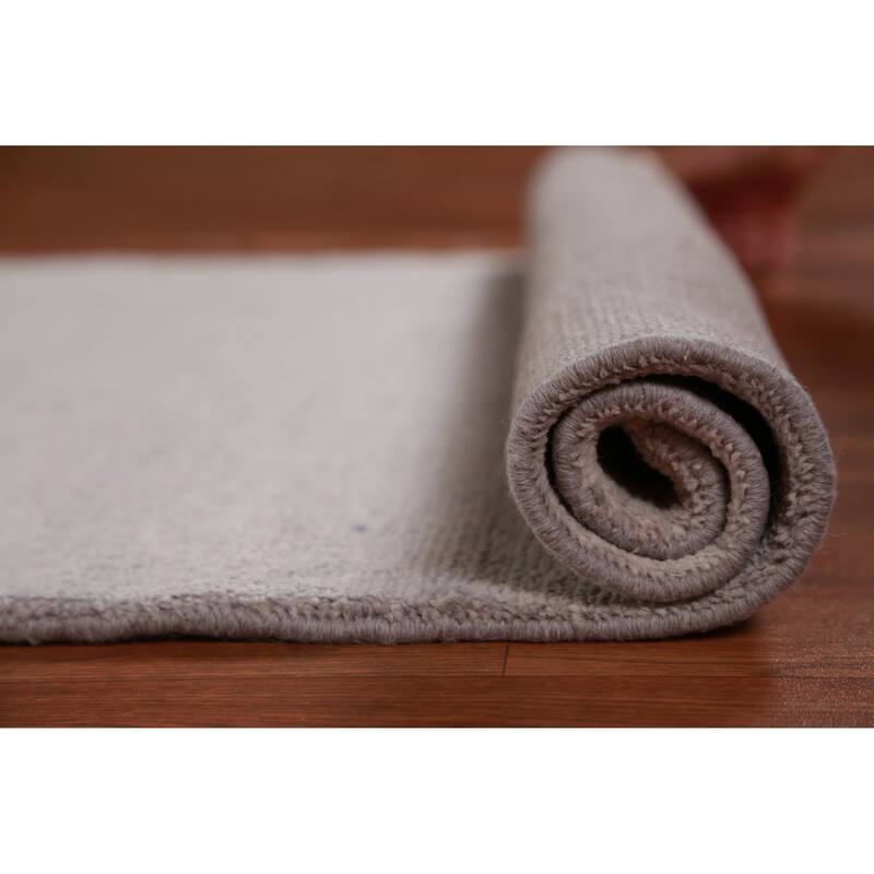 Hand Knotted Oriental 100% Wool Carpet Modern Solid Greys & Charcoal Gabbeh Runner Rug - 10' 4'' X 3' 0''