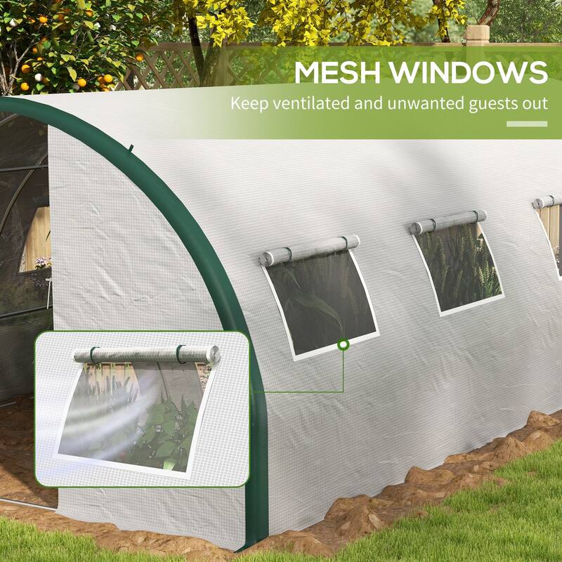 Outsunny 19.7' x 10' x 6.6' Walk-in Tunnel Greenhouse with Upgraded Structure, Outdoor Green House with 2 Hinged Doors