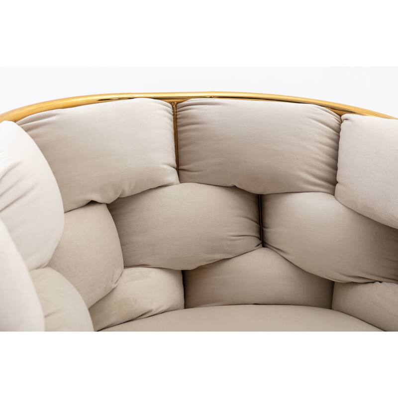 Beige Modern 28.7" Velvet Upholstered Accent Chairs with Gold - Plated Metal Legs (Set of 2)