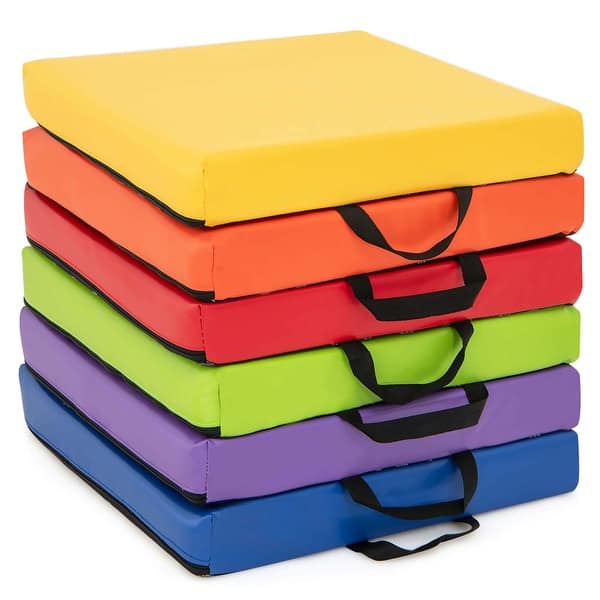 slide 2 of 6, 16" Floor Pillow Set 6pcs Kids Rainbow Square Cushion with Handles Red, Orange, Yellow, Blue, Green, Purple