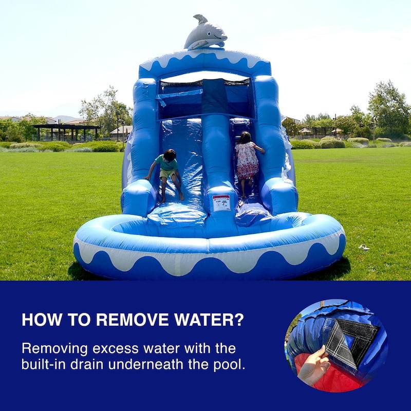 HeroKiddo Dolphin Commercial Grade Inflatable Water Slide with Pool for Kids & Adults with Air Blower, Lightweight, Outdoor Fun