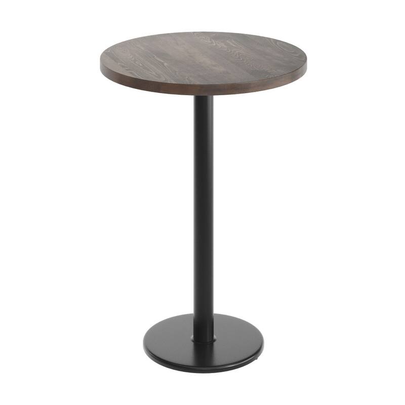 Round Solid Wood Commercial Tabletop with 18" Round Bar Height Base - 30"W x 30"D x 42"H - Dark Brown Top/Black Base