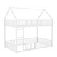 preview thumbnail 14 of 18, Metal House-Shaped Bunk Bed with Fence and Door, Twin Over Twin Floor Bunk Bedframe with Roof Design and Guardrails