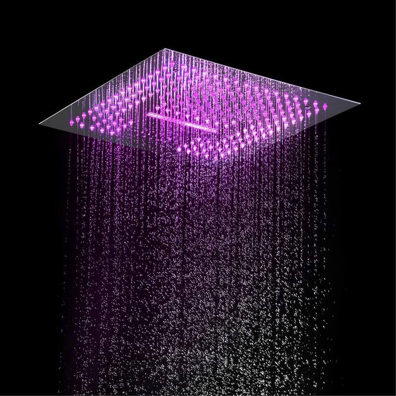 Matte black ceiling mount 16 inch rainfall waterfall 64 LED lights Music rain shower system with body jets - 7'6" x 10'9"