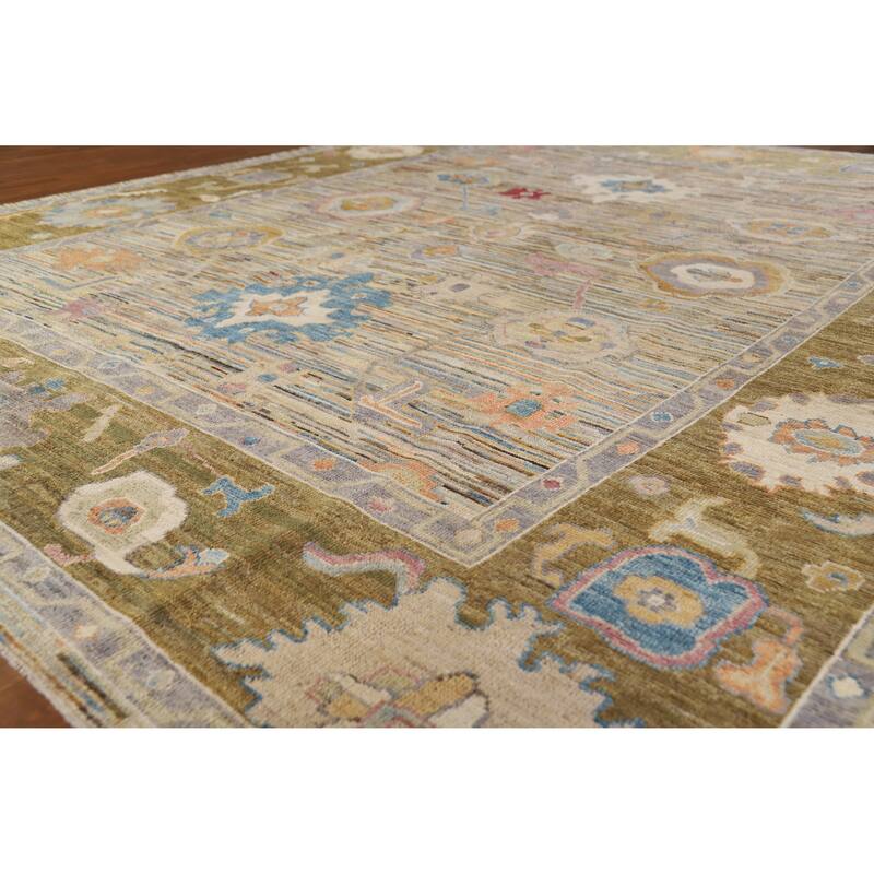 Hand Knotted Oriental 100% Wool Carpet Transitional Floral Multi-Colored Oushak Area Rug - 9' 5'' X 8' 2''