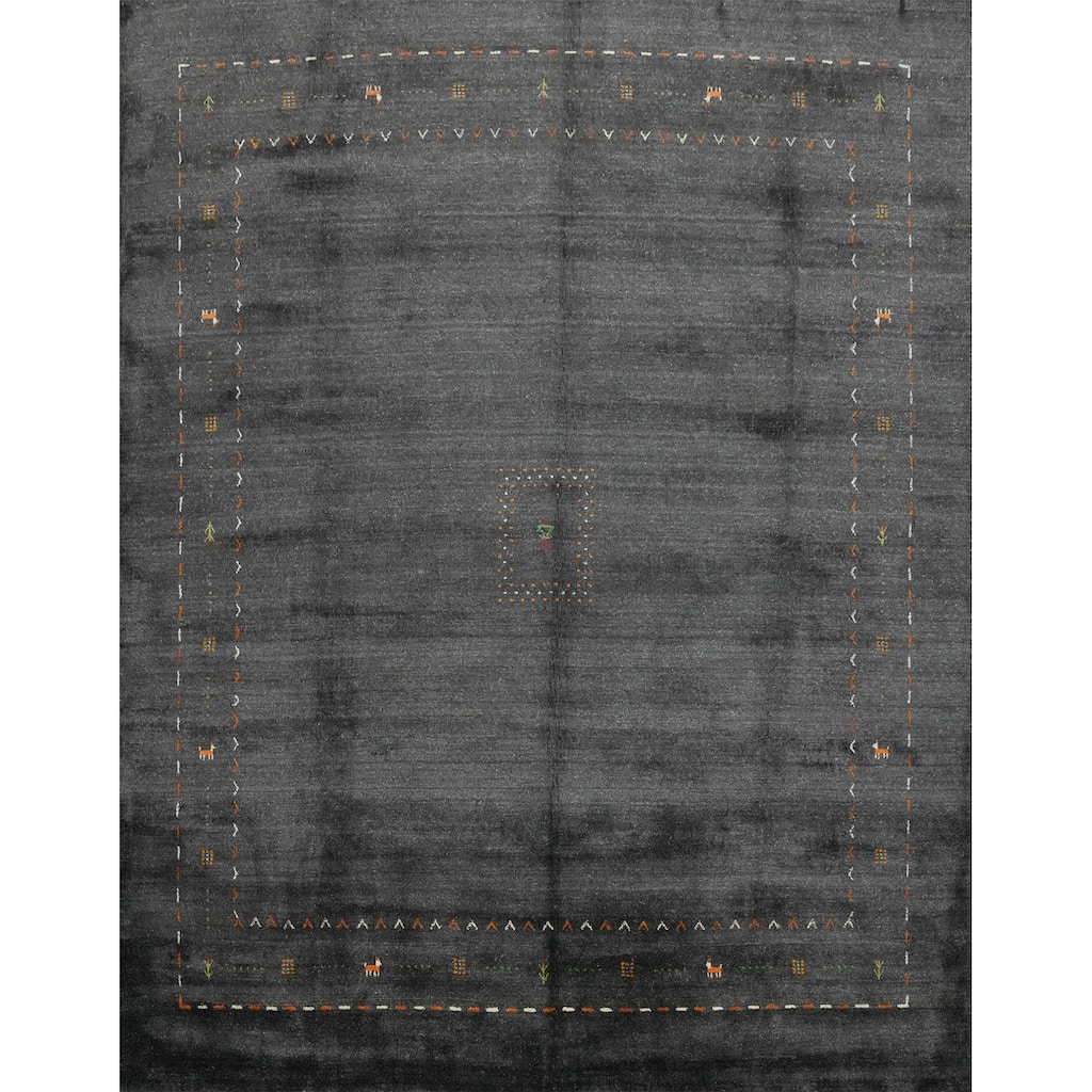 Hand Knotted Oriental 100% Wool Carpet Tribal Animal Pictorial Greys & Charcoal Gabbeh Area Rug - 10' 0'' X 10' 2''