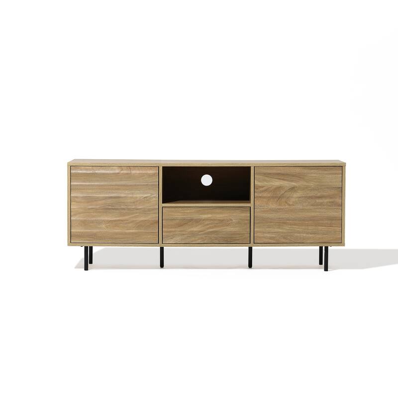 Mid-Century Modern Wave 2-Door 1-Drawer TV Console with Metal Legs - 21.7" H x 55.1" W x 15.7" D