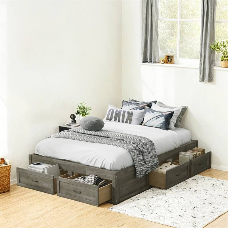 Full Size Platform Bed with 6 Storage Drawers