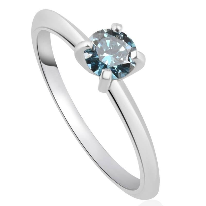 3/8Ct Round Cut Blue Diamond Solitaire Engagement Ring White or Yellow Gold