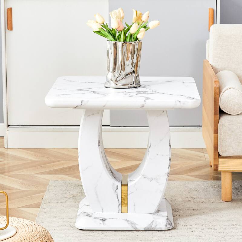 23.6" Modern Square Coffee Table with Gold Plated Decorative Strips for Living Room