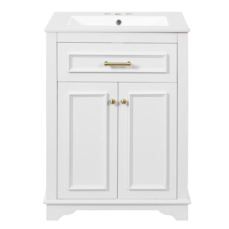 Roomfitters 24 Inch Bathroom Vanity with Integrated Ceramic Sink, Storage Cabinet & Tilt-Down Compartment
