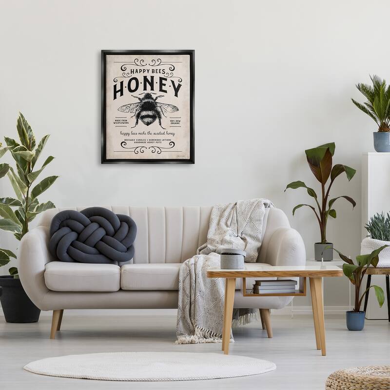 Stupell Honey Bee Rustic Farm Textured Word Design Floater Frame - Beige