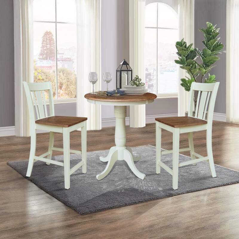 30" Round Pedestal Gathering Height Table With 2 San Remo Counter Height Stools - Set of 3 Pieces
