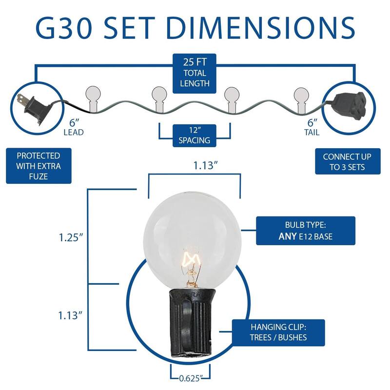 25 Foot G30 Outdoor Globe Patio String Lights - Set of 25 G30 Globe Bulbs