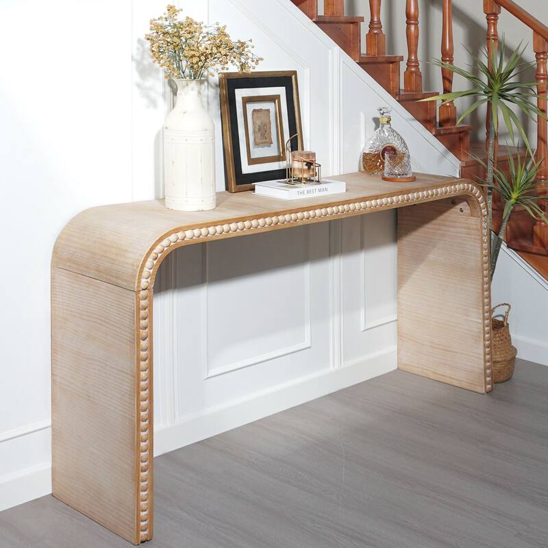 Entryway Table, Curved Waterfall-style Table,Console table with wood beads,Entrance Table for Entryway, Hallway, Living Room