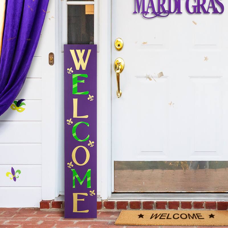 Glitzhome 42"H Mardi Gras WELCOME Wooden Porch Sign