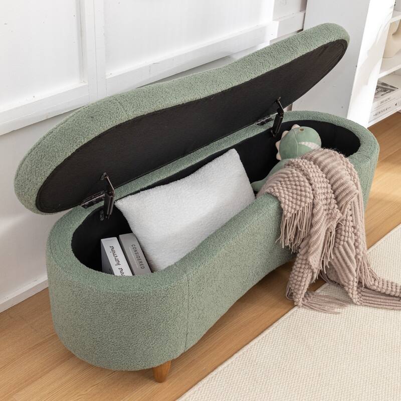 Modern Glam Teddy Fabric Upholstered Storage Ottoman Bench