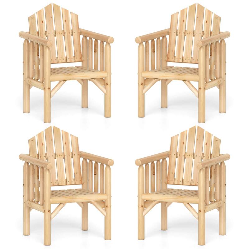 Costway 1/2/4 PCS Outdoor Wood Armchair with Armrests and Reclined - See Details - Natural-4 PCS - Set of 4