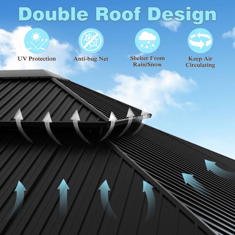 VEIKOUS Aluminum Double Hardtop Gazebo Pergola for Patio, Lawn, and Garden with Removable Netting