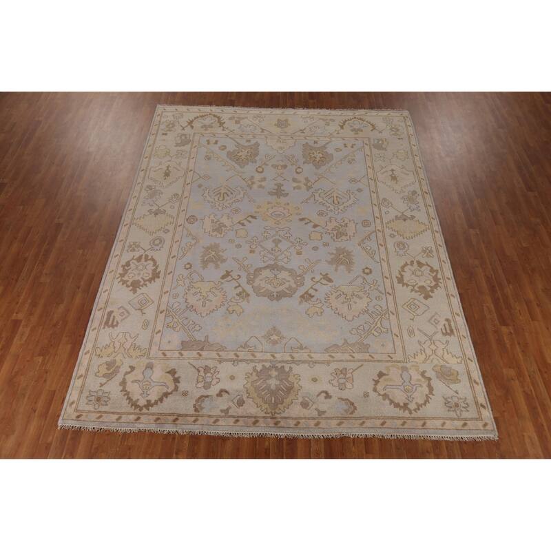 Earth Tone Oushak Indian Area Rug Hand-Knotted Wool Carpet - 9'1" x 11'10"